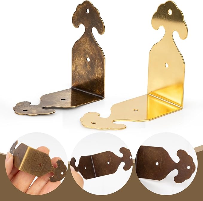 Brass 90 Degree Right Angle Corner Protector Corner,4 pcs Right Angle Decorative Corner Protector Box Edge Cover Bracket, with Mounting Nail (Bronze)