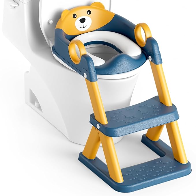 Rabb 1st® Potty Training Seat, Toddler Toilet Seat for Kids Boys Girls, 2 in1 Potty Training Toilet with Step Stool, 6 Adjustable Height, Splash Guard, Stable Triangular Anti-Slip Design