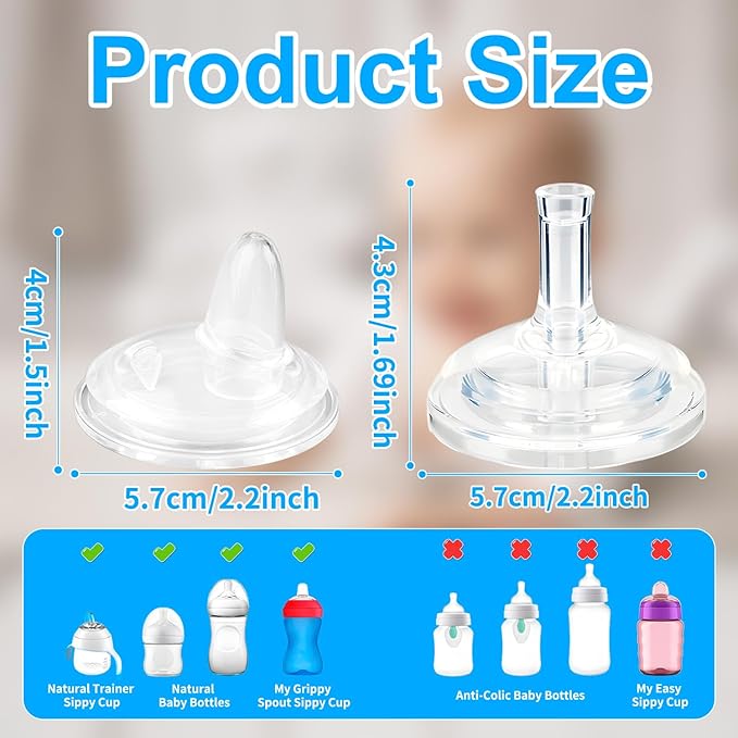 Sippy Spout Nipples for Philips Avent Natural Baby Bottles, My Grippy Spout Sippy Cup and Natural Trainer Sippy Cup, Replacement Bottle Nipple BPA-Free,4 Count, 6m+