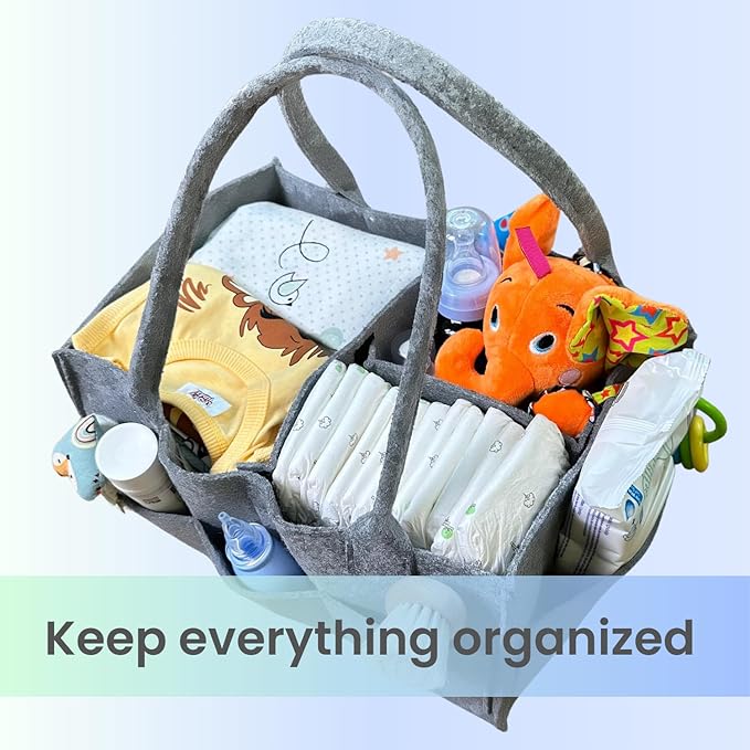 SAVUK Baby Diaper Caddy Organizer Portable Newborn Shower Basket Gifts Storage Changing Wipes Bag Car Nursery Infant Boy or Girl Baby (Grey)
