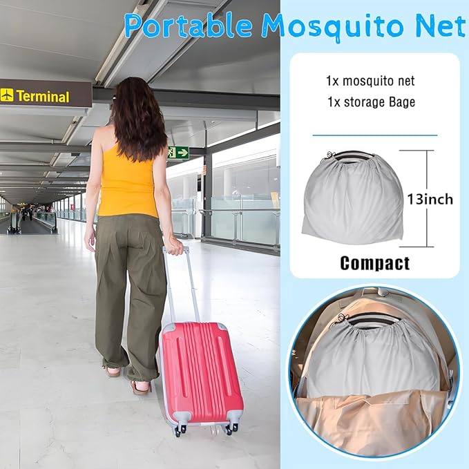 Akiky Large Pop up Mosquito Tent Portable Mosquito Net for Bed Camping Travel Outdoor 2PC Foldable Netting Mesh Tent Canopy for Adults Baby Bedroom