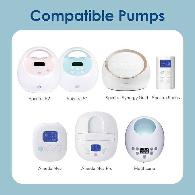 Maymom Pump Parts Compatible with Spectra S1 S2 9 Plus Accessories, One-piece Cap Bottles, Base Connectors, Duckbill Valves, Backflow Protectors and Tubing, Not Original Spectra Accessories