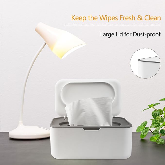 Wipes Dispenser, Wet Wipe Container Case Refillable, Wet Tissue Storage Box for Home Office Kitchen Bathroom, to Keep Wipes Fresh & Clean - White Grey