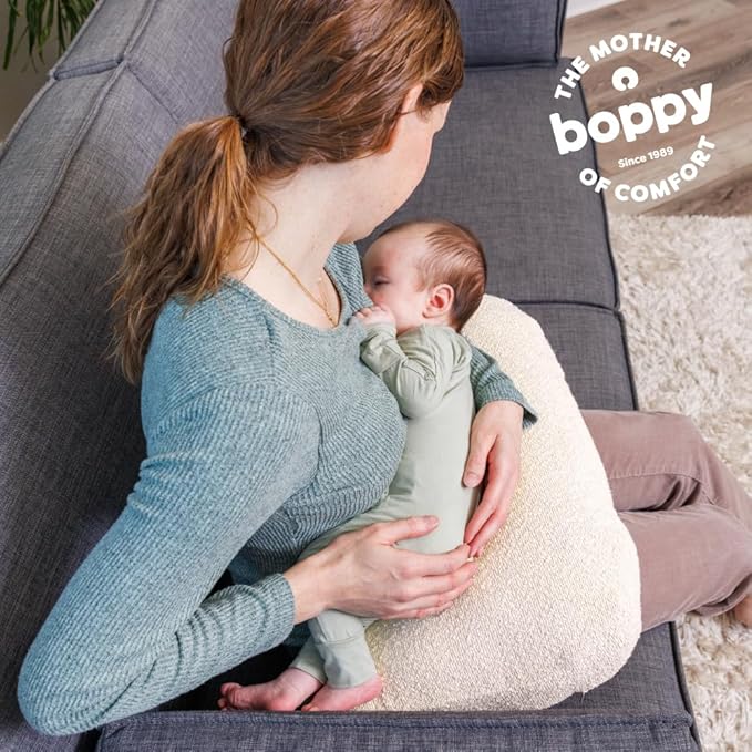 Boppy Nursing Pillow - Ergonomic Bottle & Breastfeeding Pillow with High, Firm, Large Area, Water-Repellent Cushion with Washable Cover; Baby Safety Alliance Verified - Oatmeal Boucle