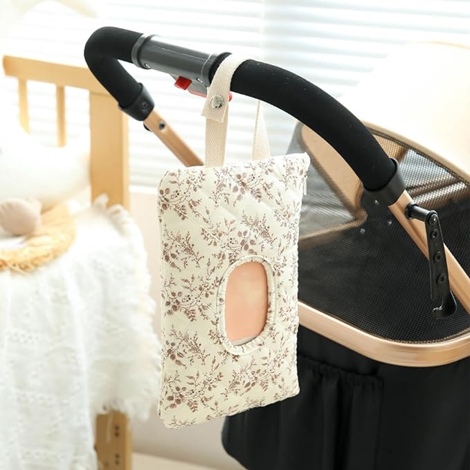 ETOYA Canvas Floral Quilted Wipe Dispenser Portable Wet Wipe Pouch for Mom(Beige) (style1)