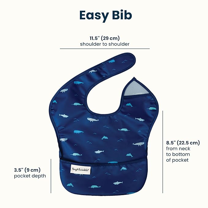 Tiny Twinkle Mess-Proof Baby Bibs for Eating | Waterproof, Wipeable Toddler Bibs with Catch-All Pocket | Feeding Bibs for Girls & Boys(3 Pack,Ocean Life Set)