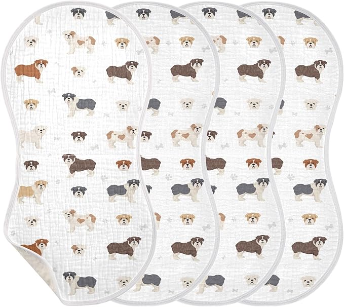 vvfelixl Baby Burp Cloths Different English Bulldog Baby Newborn Cotton Burping Cloths Set Baby Washcloths 4 Pack