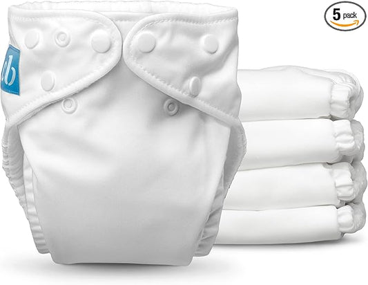 Charlie Banana Cloth Diapers, Reusable, Washable, Adjustable One Size Diaper, for Babies and Toddlers, with Absorbent Inserts - All White, 5 Pack