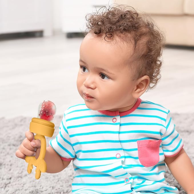 Baby Fruit Feeder and Breastmilk Popsicle Molds for Teething Relief, BPA Free Silicone Baby Food Teether Feeder Pacifier & Mini Freezer Tray with lid Teething Toys (2 Pack)