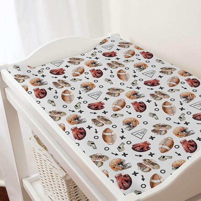 Watercolor American Football Baby Changing Pad Covers for Boy Girl 32''x16'' Outdoor Sports Fitted Diaper Changing Table Mats Sports Lovers Gift Comfort Soft Breathable Cradle & Bassinet Sheets