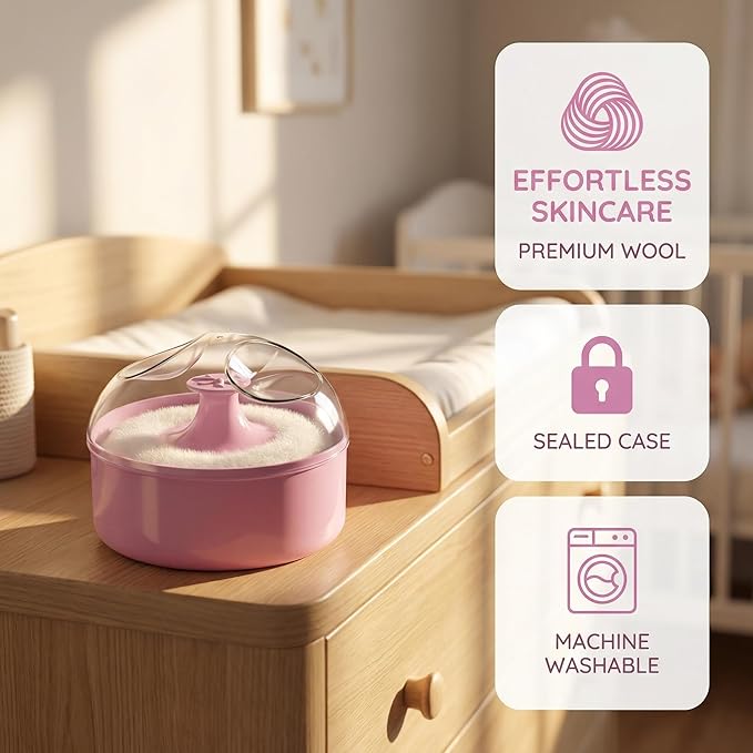 1 Set Baby Body Cosmetic Powder Puff and Container Case Infant Kid Powder Puff Empty Loose Powder Box Large Powder Puff