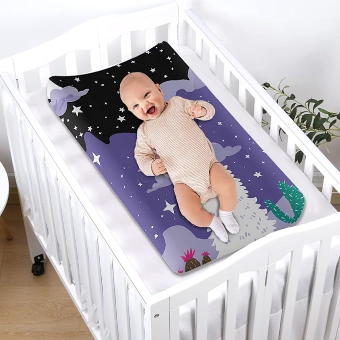 ZDCUSTOM Cartoon Alpaca Pattern Diaper Changing Table Cover Comfy Cozy Cradle Sheets Soft Changing Mat Cover Changing Table Sheet Fits 32”x16 Changing Mats Covers
