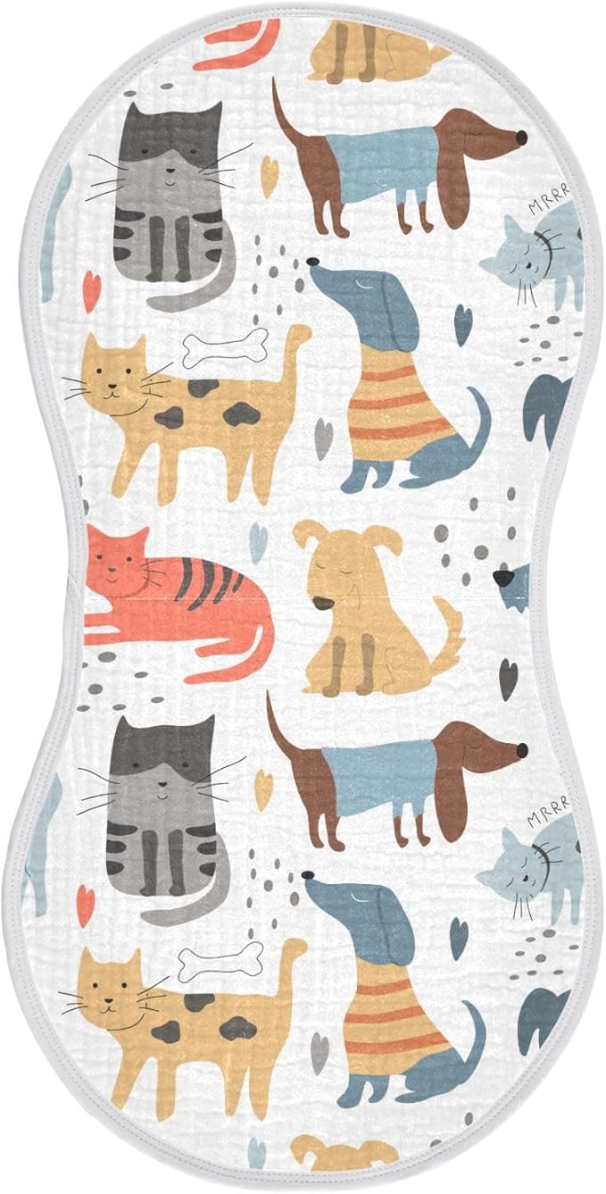 vvfelixl Muslin Burp Cloths Different Dogs Cats Baby Washcloths for Baby Girl Boys 2 Pack