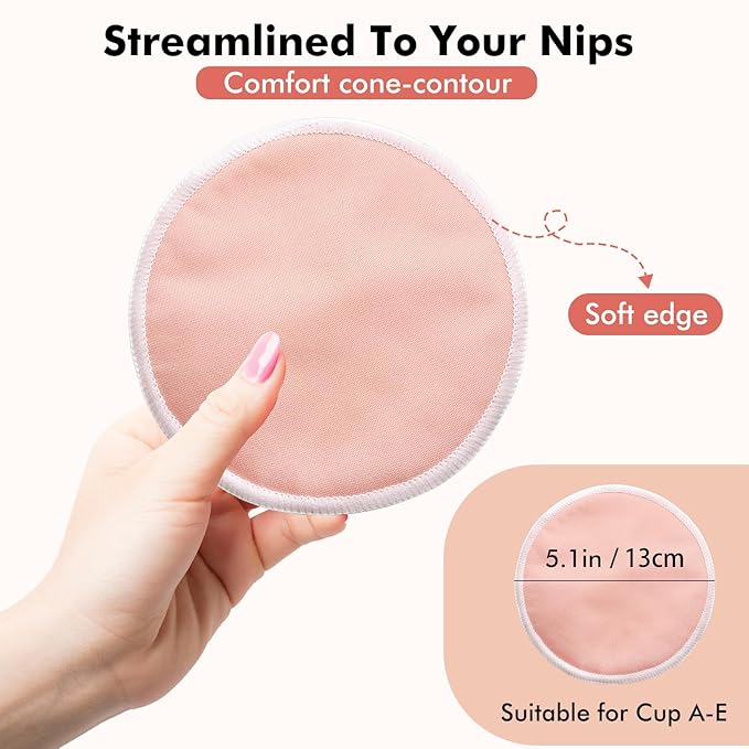 Reusable Breast Pads, Organic Nursing Pads, 4-layer Washable Nursing Pads, Invisible, Fast Absorption, 6 Pack + Wash Bag