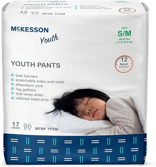 McKesson Youth Training Pants, Overnight Disposable Pull Up Diapers, Absorbent 12 Hour Leak Protection with Leg Gathers and Tear-Away Sides, for Boys or Girls (White, 1198054CSdisc, 68, Count)
