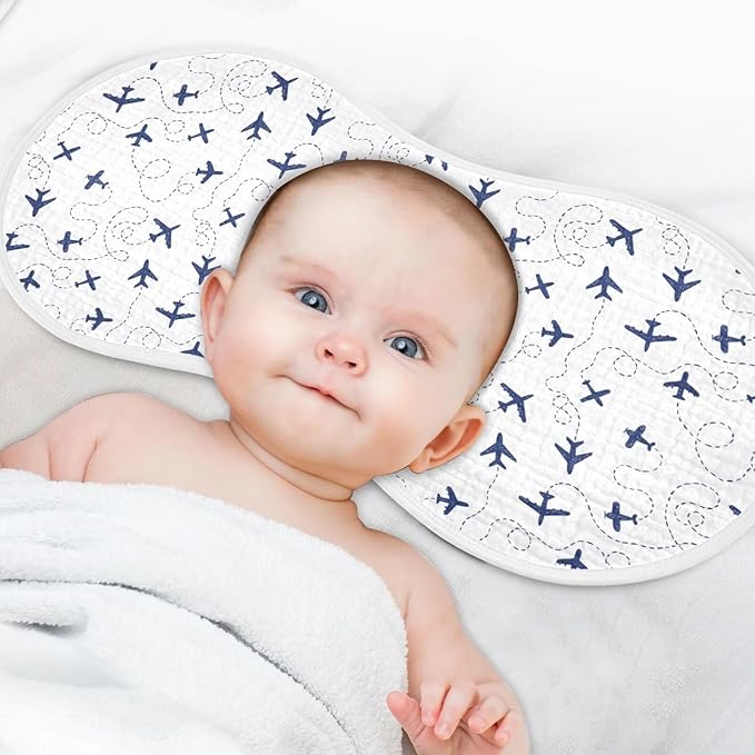 Baby Muslin Burp Cloths Set of 2 Blue Airplanes Muslin Washcloths Air Plane Transportation Sky White Milk Spit Up Rags Newborn Towel Burp Cloth Bib for Unisex Boys and Girls, 22 x 11 Inch