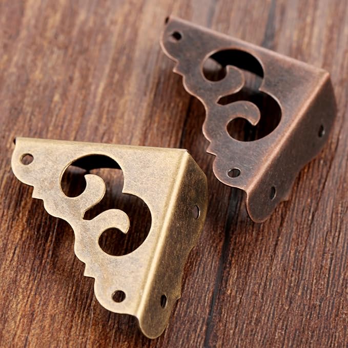 dophee 4Pcs Iron Antique Bronze Vintage Decorative Corner Protector Guards Edge Cover for Chest Case Box-1.22" x 1.22" x 0.43"
