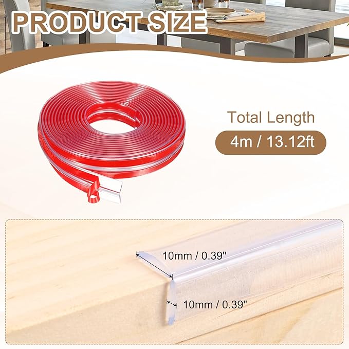 uxcell Edge Protector, 13.1ft (4M) x 0.4" (10MM) Clear Furniture Corner Guard PVC Strong Adhesive Proofing Edge Safety Bumpers with 4 Corners Guards for Table Cabinets