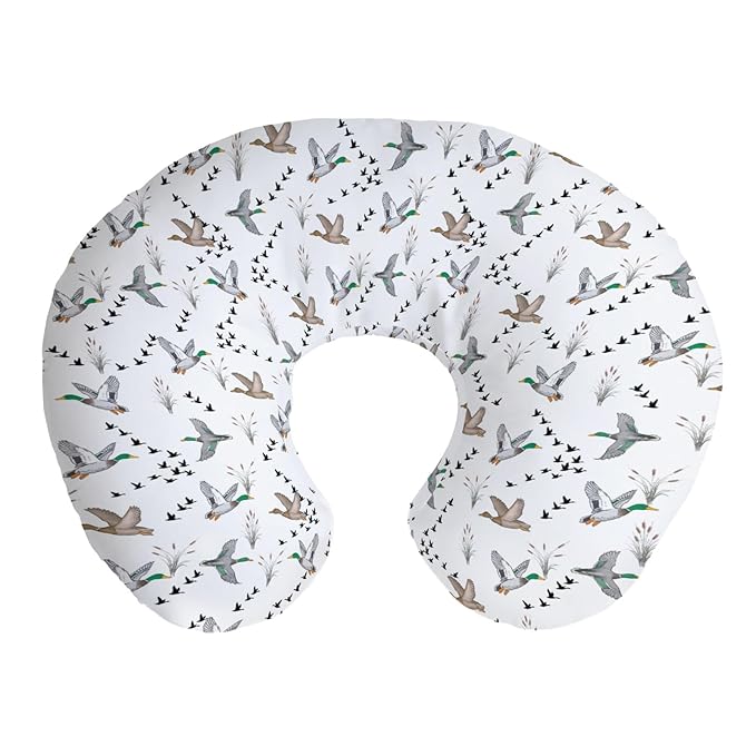 Watercolor Mallard Ducks Nursing Pillow Covers Vintage Duck Reeds Removable Covers for Breastfeeding Pillows Hunting Duck Season Soft Pillowcase for Boys Girls