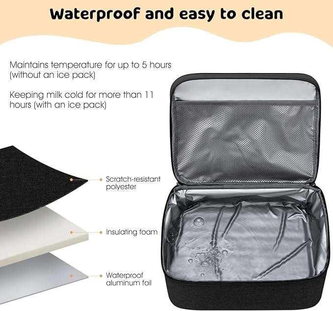 OCKLILY Breast Pump Bag Cooler Backpack — Large Insulated Milk Storage for Breastmilk — Wearable Hands-Free Pumping Tote for Working Moms (Black)