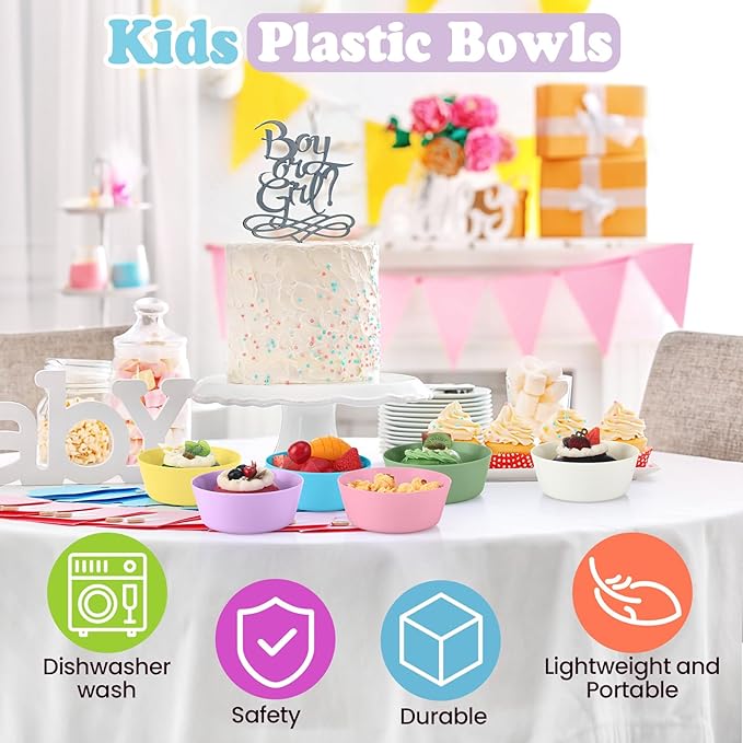 Foaincore Kids Plastic Bowls 10 oz Cereal Snack Microwave Dishwasher Safe Toddler Bowls Kids Colorful Snack Children Salad Dessert Soup Supplies