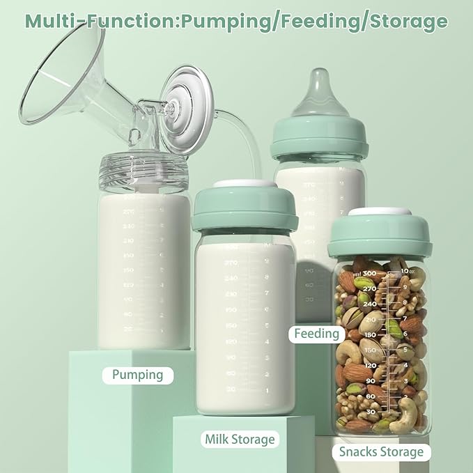 4pcs Breast Milk Storage Bottles 10oz/300ml Compatible with Spectra S1 S2 9 Plus,Motif Luna/Ameda MYA/Bellababy Pumps, Wide-Neck Collection Bottle Container for Momcozy 22oz Portable Cooler