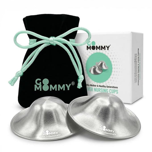Go Mommy 999 Silver Nursing Cups — Trilaminate 3-Layer Construction | Nipple Shields for Breastfeeding Newborn | Sore Nipple Comfort Between Feeds, Nickel-Free, Regular Size (2 Cups + Storage Bag)