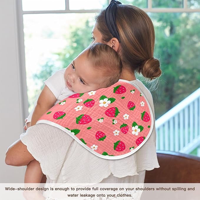 Muslin Burp Cloths for Baby Boys and Girls - 1-Pack Ultra Absorbent Strawberry Muslin Washcloths, Newborn Towel, Milk Spit Up Rags, Burp Cloth Bib for Unisex, 22 x 11 Inch