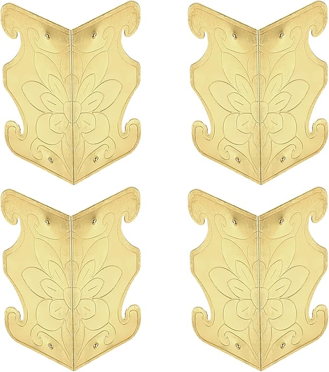 uxcell 4 Pcs Baseboard Corner Protectors, Decorative Vintage Metal Edge Cover Skirting Board Wall Corner Protector for Wood Furniture Table Cabinet Drawer, Yellow