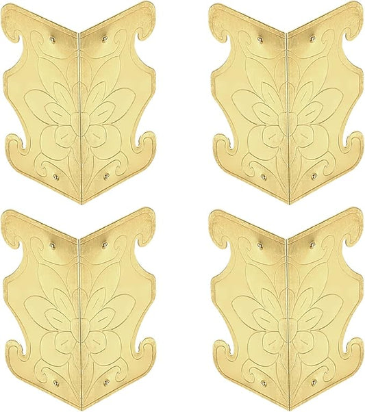 uxcell 4 Pcs Baseboard Corner Protectors, Decorative Vintage Metal Edge Cover Skirting Board Wall Corner Protector for Wood Furniture Table Cabinet Drawer, Yellow