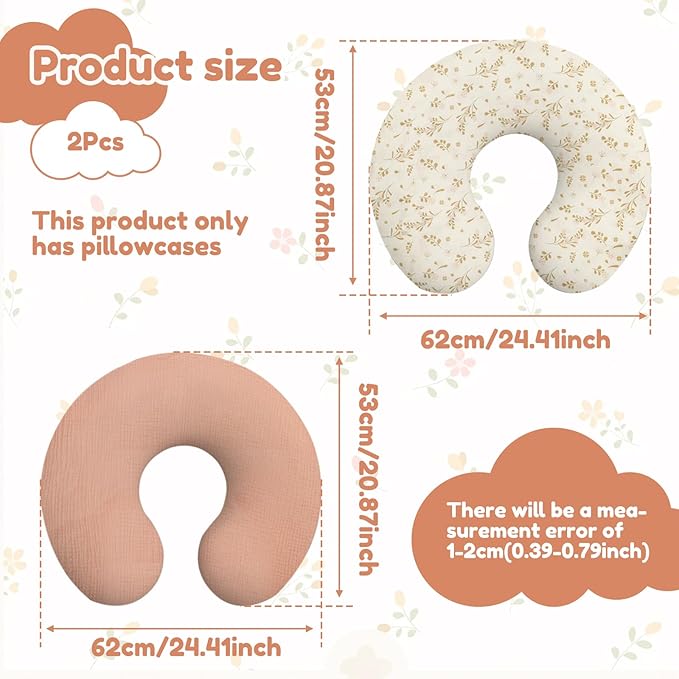 2Pcs Nursing Pillow Cover, Cotton Nursing Cover, Hidden Zip Nursing Pillowcover, Easy to Fit Nursing Cover, Flexible Easy to Use Nursing Pillowcover, Pillow Slipcover for Baby Girls Boys Newborn