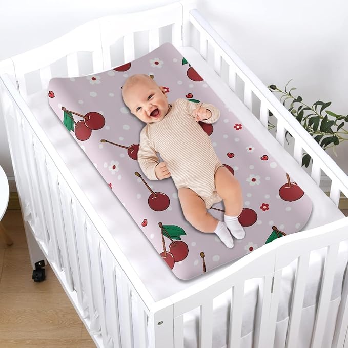 Changing Pad Cover, Cherry with Floral Print Soft Breathable Diaper Changing Table Cover for Baby Boys Girls, Changing Pad Sheets
