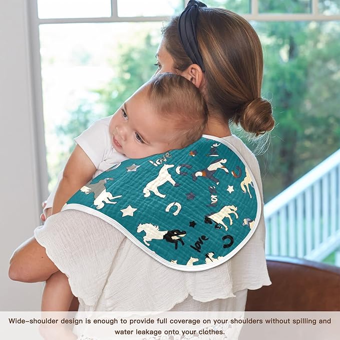 Horse Pattern Star Horseshoes Letter Muslin Burp Cloths for Baby 2 Pack 100% Cotton Baby Washcloths Bibs for Boy Girl