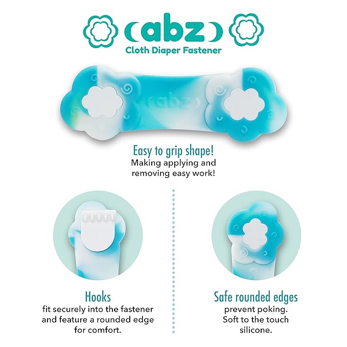 ABZ Pin Free Cloth Diaper Fasteners for Prefolds, Pre-Flats or Flat Diapers - 4 Pack - Arctic