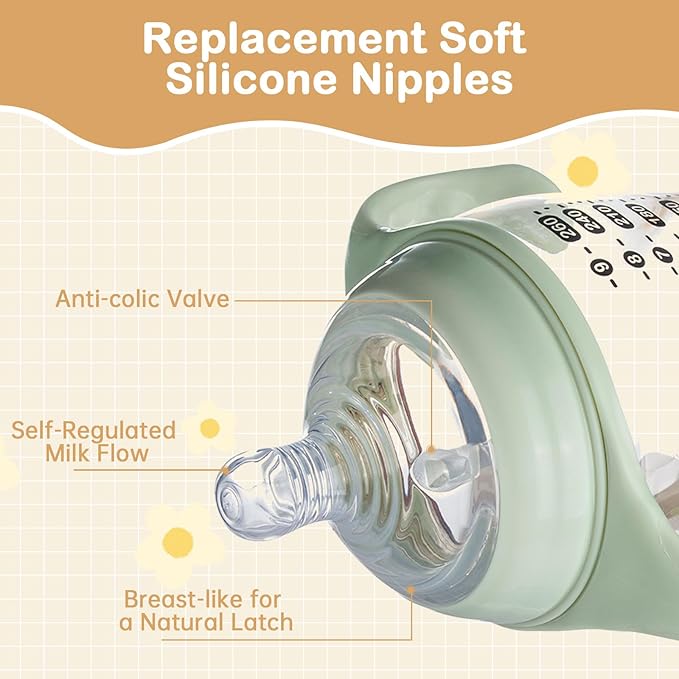 4 Pack Bottle Nipples Compatible with Natural Bottle, Replacement Soft Silicone Nipples, Breast-Like with Anti-Colic Valve (L, Fast Flow)