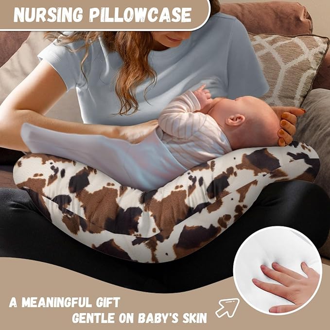 GOSTONG Brown Cowhide Nursing Pillow Cover for Breastfeeding and Bottle Feeding, Infant, Baby Girl and Boys Nursing Pillow Cover Only for Breastfeeding Moms