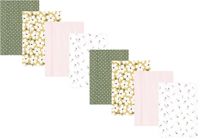 Hudson Baby Cotton Poly Flannel Burp Cloths Multipack, Sage Floral 8-Pack, One Size