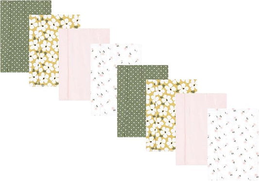 Hudson Baby Cotton Poly Flannel Burp Cloths Multipack, Sage Floral 8-Pack, One Size