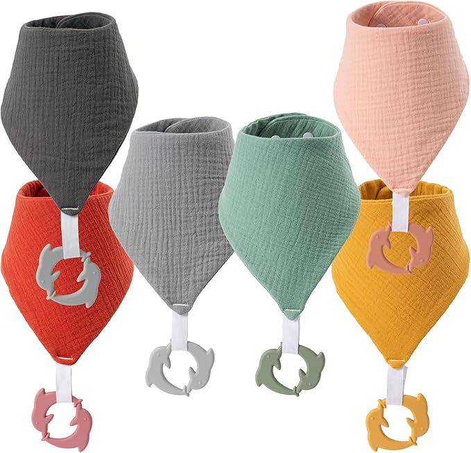 Baby Bandana Drool Bibs 6-pack - 100% Cotton Baby Bibs with Teether for Teething