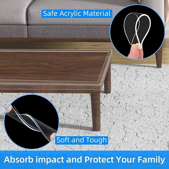 2Pack Clear Edge Protector Strip, 1.18in x 9.84FT(19.68FT Total), Sharp Edge Wrap Cover Tape, Self Adhesive Protective Bumper Guards for Cabinet Door Desk Glass Table Furniture, Kitchen Countertop