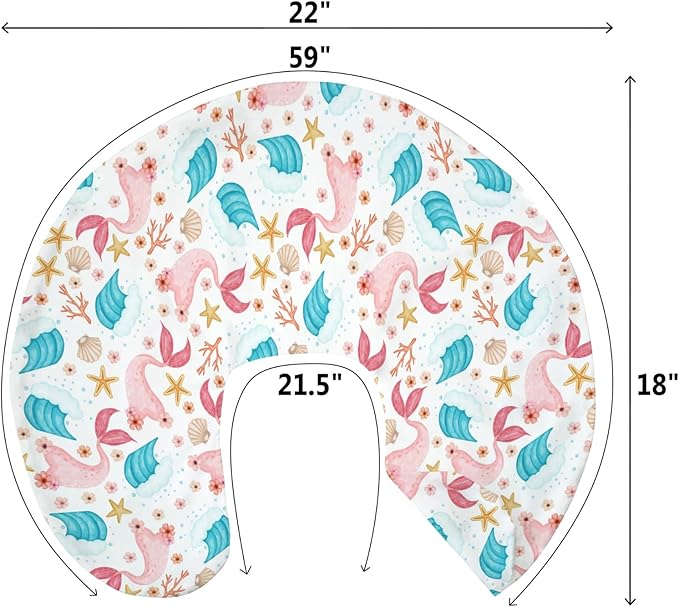 Mermaids Tails Baby Nursing Pillow Covers for Boy Girl Fairytale Fish Floral Waves Starfish Conch Nursery Pillowcase for Breastfeeding Pillows Boho Summer Beach Soft Stretchy Slipcovers for Newborn