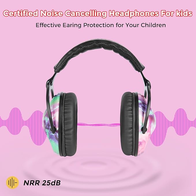 Kids Hearing Protection,25dB NRR Noise Reduction,Sound Proof for Kids,Toddler,Safety Earmuffs for Concert,Airplane,Autism,Monster Jam,Travel,School -Black Coral