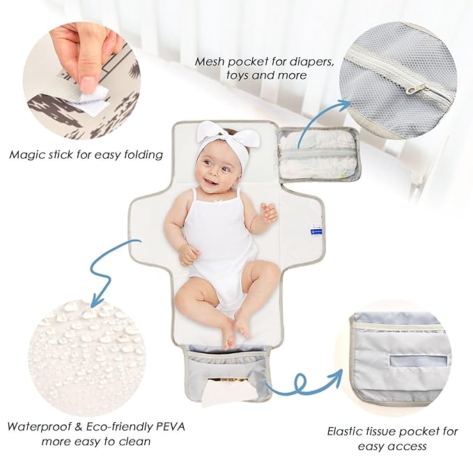 Western Portable Diaper Changing Pad with Wipes Holder, American Cowboy Foldable Baby Diaper Changer Travel Bag Cute Baby Changing Mat with Built-in Pillow for Newborn