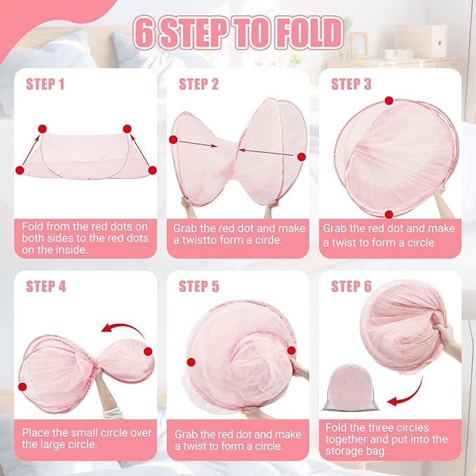 Large Pop up Mosquito Net for Camping Portable Foldable Mosquito Tent Bug Net Bed Travel Patio Outdoor 78 x 31 x 22 Inch Bug Netting Mesh Tent Canopy for Adults Baby Bedroom, Pink