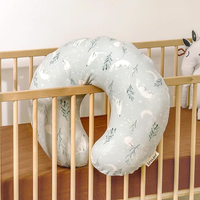 GRSSDER Nursing Pillow Cover, Stretchy Ultra Soft Minky Breastfeeding Pillow Covers, Fit Most Nursing Support Pillows for Breastfeeding, Comfortable Cozy Safe Pillow Cover, Snow Wolf