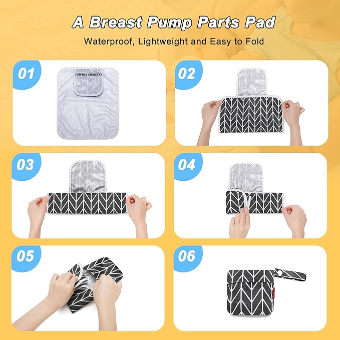 Damero Breast Pump Parts Bag, Wet Dry Breast Pump Parts Bag, Pumping Bag with Waterproof Mat and Mesh Bag, Black Arrow