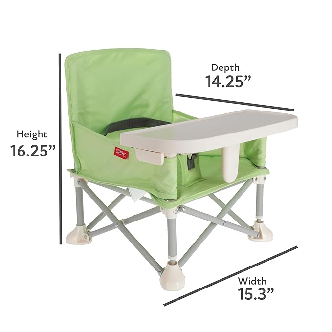 Nuby Pop-Up Booster Seat with Removable Tray - 6+ Months - Portable Booster Seat for Floor for Indoor/Outdoor Use - 3-Point Safety Adjustable Straps - Summer Travel Essentials - Green