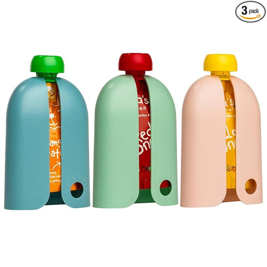 Kindertrekk™ The Swedish Squeeze Pouch Holder - 3pack | The Baby Product You Didn't Know You were Missing | Enjoy a Snack on The Go | No More Messy Clean-ups | Fits Most Squeeze Pouches | Age 9month+
