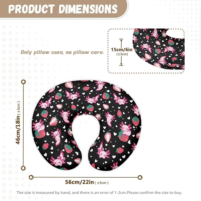 Axolotl Strawberry Nursing Pillow Cover for Breastfeeding Pillow Nursing Pillow Slipcovers, Snug Fits Pillow, Perfect Newborn Choice for Mom or Baby Quick Dry