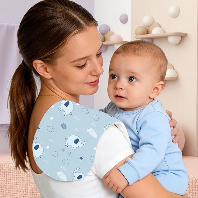 4pcs Elephant Burp Cloths for Baby Boys Girls 100% Cotton Blue Elephant Themed Design Burp Rags, Soft Breathable Muslin Burping Cloths Absorbent Spit-Up Cloths for Infant Newborns